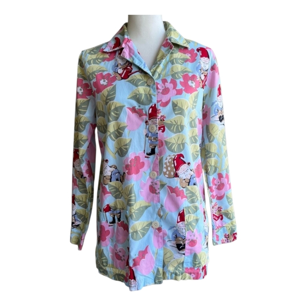 Nick And Nora Floral Garden Gnome Print Women's Pajama Top